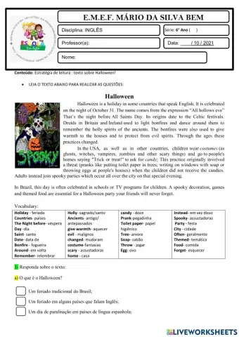 6° ano- inglês- HALLOWEEN - 28-10-21
