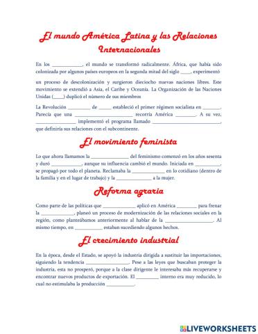 El mundo, América Latina y las Relaciones Internacionales