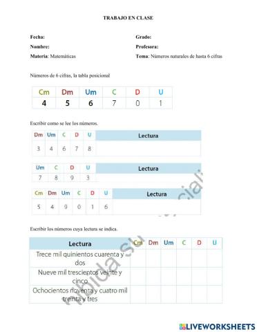 Números naturales de hasta 6 cifras