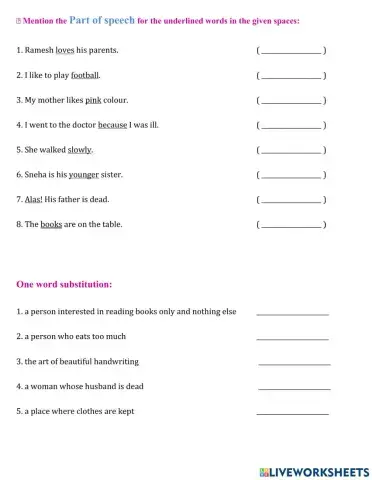 Parts of Speech and One Word Substitutions