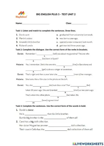 Big English Plus 5 - Test Unit 2