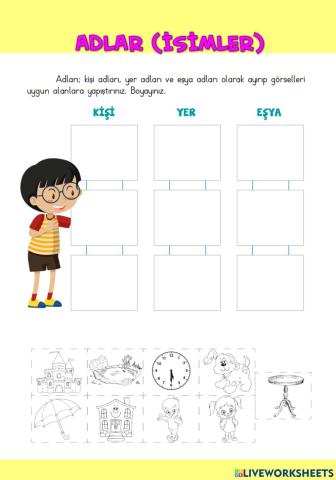 Adlar (isimler) Çalışma Sayfası