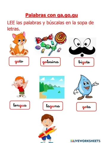 Sopa de letras ga,go,gu