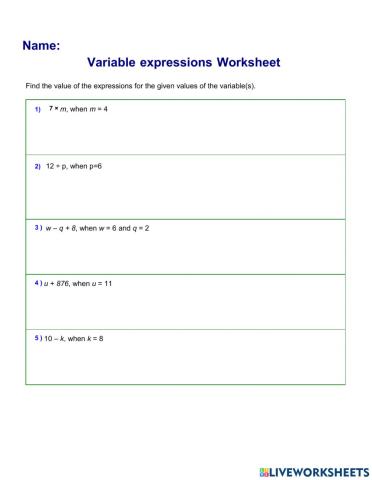 Evaluate Algebraic Expressions