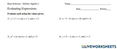 Evaluate Algebraic Expressions
