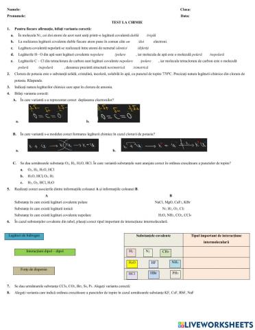 Test-Interacțiuni între ioni, atomi și molecule