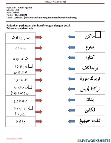Amali Agama darjah III Latihan 1 Perkara yang membatalkan sembahyang