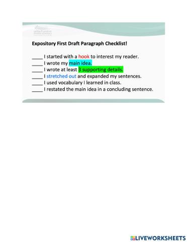 Expository First Draft Paragraph Checklist