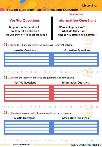 Present Simple - Yes No Questions OR Information Questions - Listening