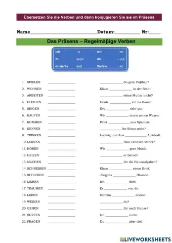 Das Präsens der regelmäßigen Verben