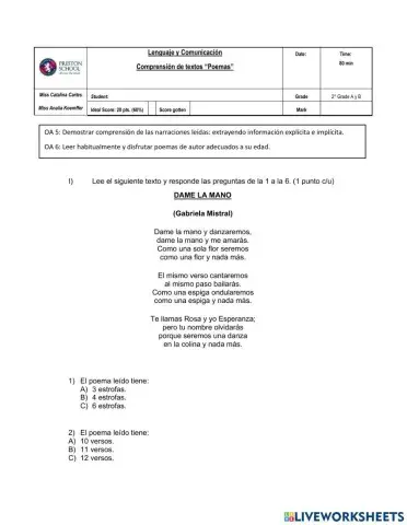 Comprensión lectora -Poemas-