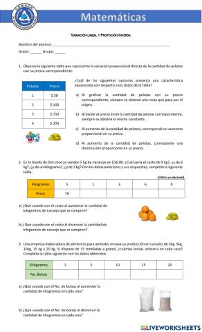 Variación Lineal y proporción inversa