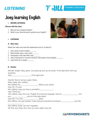 Joey learning English