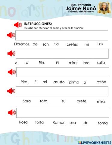 Escucha y ordena las oraciones Letra Rr