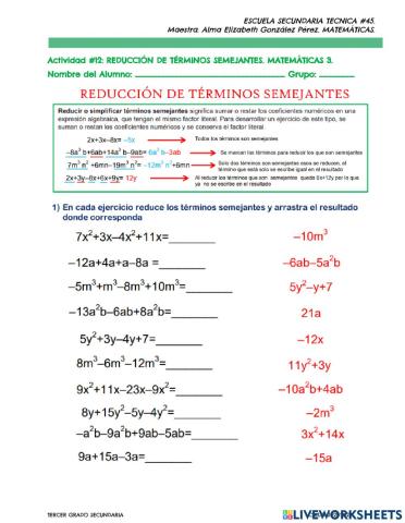 Actividad 12. reduccion termnos semejantes