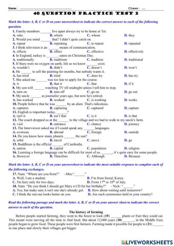 PRACTICE TEST - Ms. Thuy