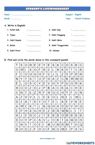 LKPD Interaktif Bahasa Inggris tentang Health Problems