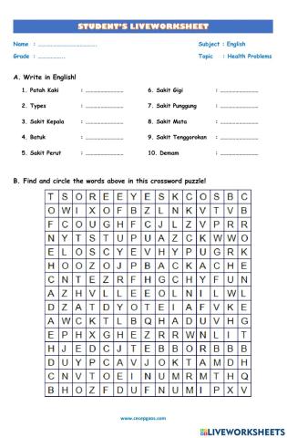 LKPD Interaktif Bahasa Inggris tentang Health Problems