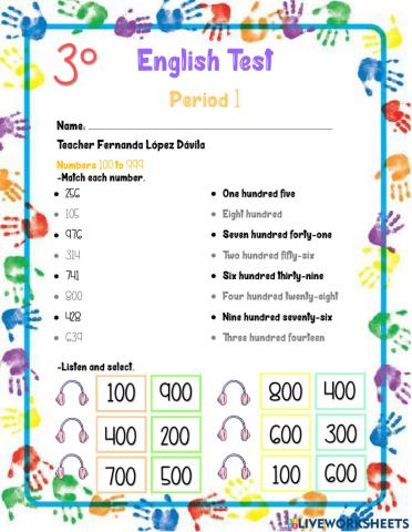English Test 3rd Grade