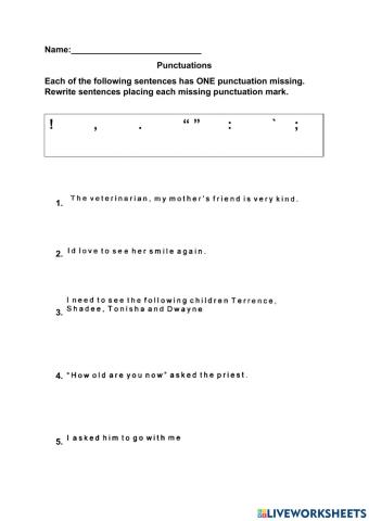 Punctuation Worksheet