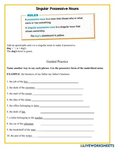 Singular Possessive Nouns