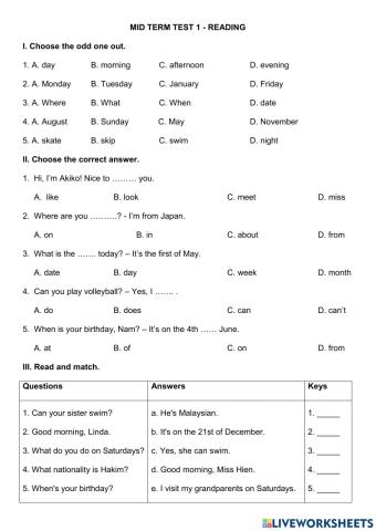 Mid term 1 - Reading