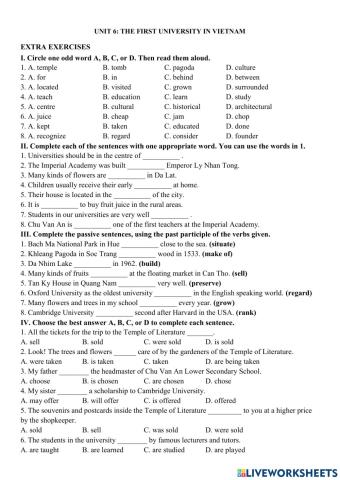 Unit 6 extra exercises