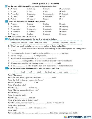 Test - Class 7 - Review 2 (Unit 1,2,3 Advanced)