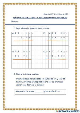 Suma y multiplicación de decimales