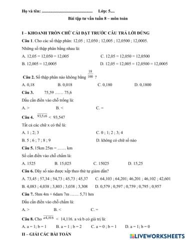 Bài tập toán tuần 8