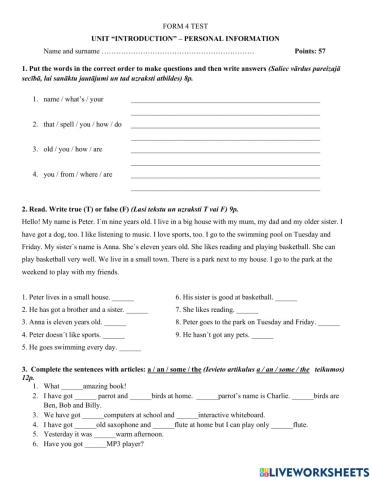 Test on Introduction unit