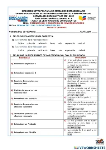 Potenciancion y radicacion de numeros enteros