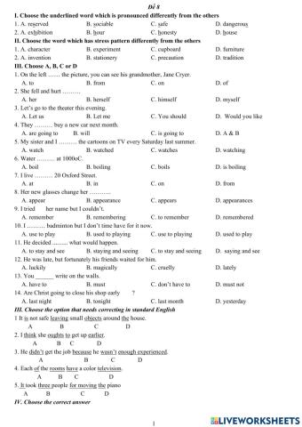Test for english 8th grade