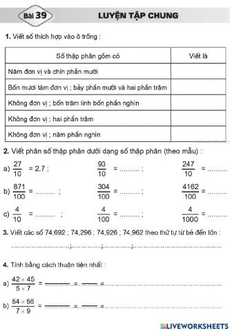 SBT Bài 39: Luyện tập chung
