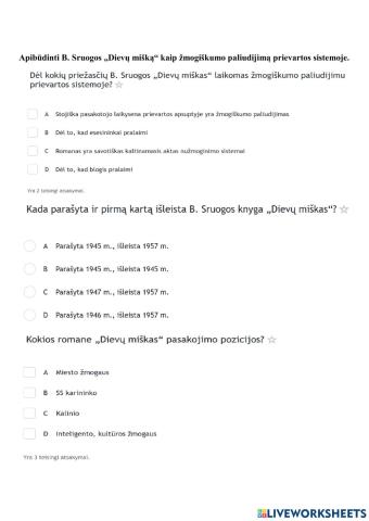Testas. B. Sruoga -Dievų miškas-