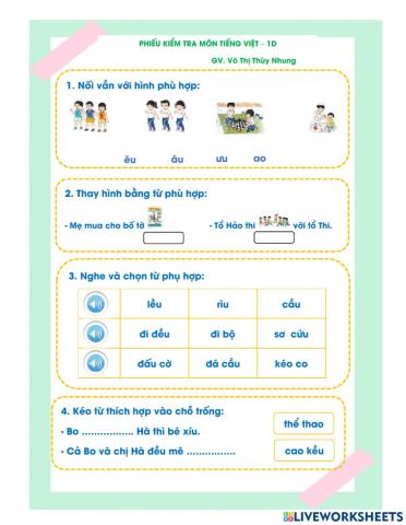 Phiếu kiểm tra Môn Tiếng Việt tuần 7