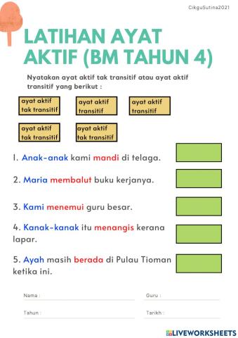 Latihan Ayat Aktif Tahun 4