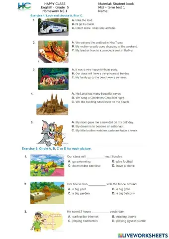 HAPPY CLASS - English 5 mid term test 1