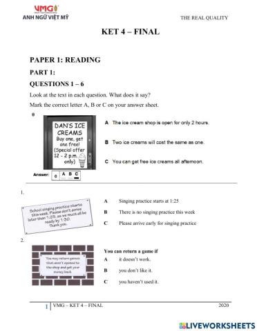 Ket 4 - final test - reading