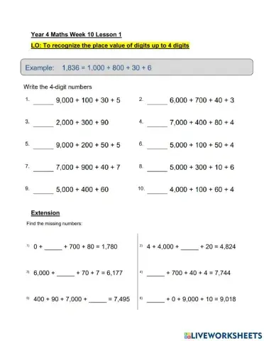 Maths Week 10 - Lesson 1