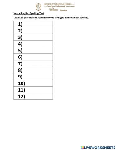 DIS Spelling Test Term 1 Week 9 Set 7