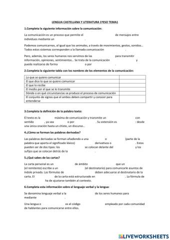 Lengua Castellana y Literatura Tema 1