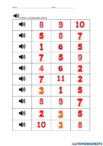 Numbers 1-10 listening