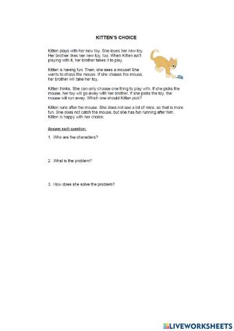 Reading Comprehension- Kittens Choice