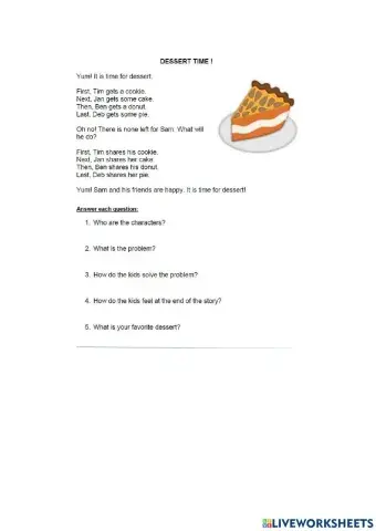 Reading Comprehension Dessert Time