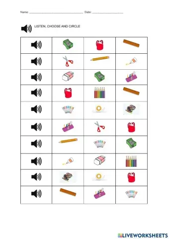 School supplies listening (1st grade)