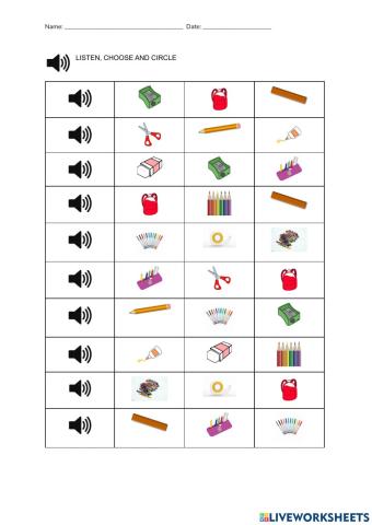 School supplies listening (1st grade)