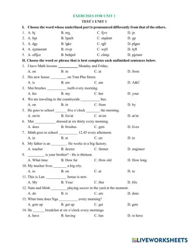 Grade 6 - Unit 1 - test 1