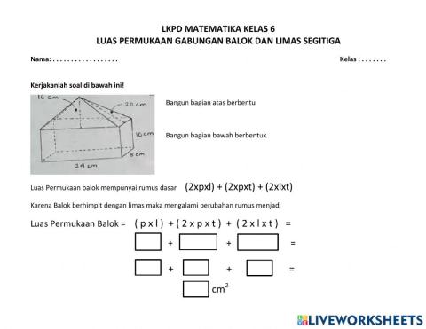 Luas Permukaan Gabungan Balok dan Limas