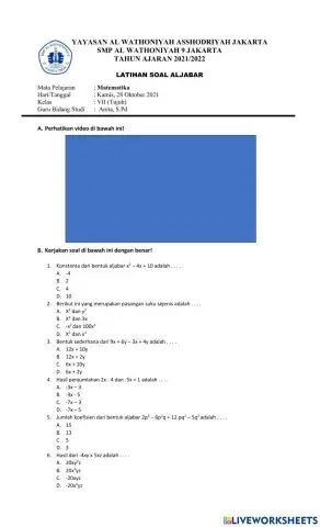 Soal latihan aljabar